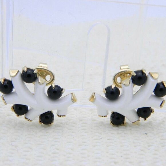 CROWN TRIFARI White Black EARRINGS - Picture 1 of 3